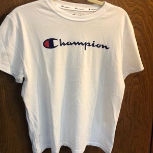 NWT women’s champion T-shirt in white. Size medium.
